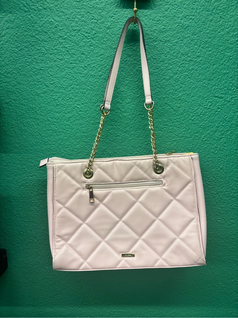 Aldo Quilted Tote in Pale Pink with Gold Chain Straps